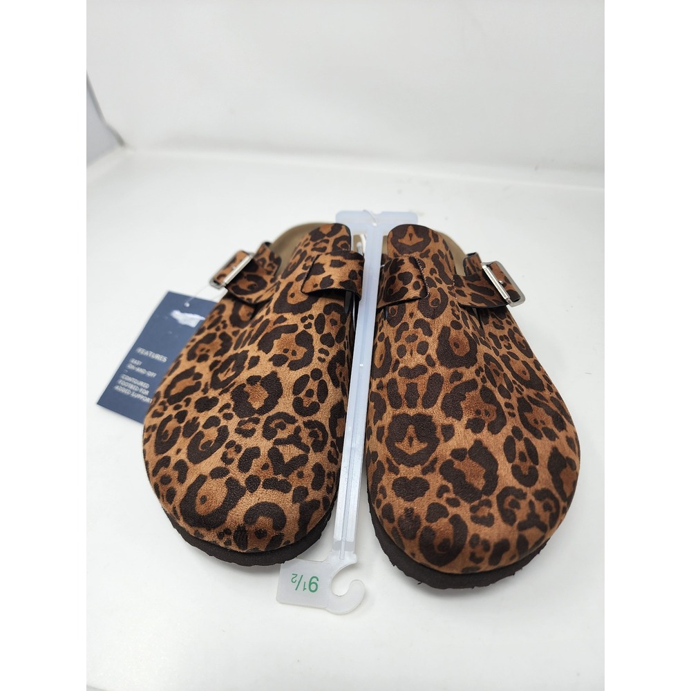 Universal Thread Womens Leopard Print Clogs Brown Faux Suede Casual Size 9.5